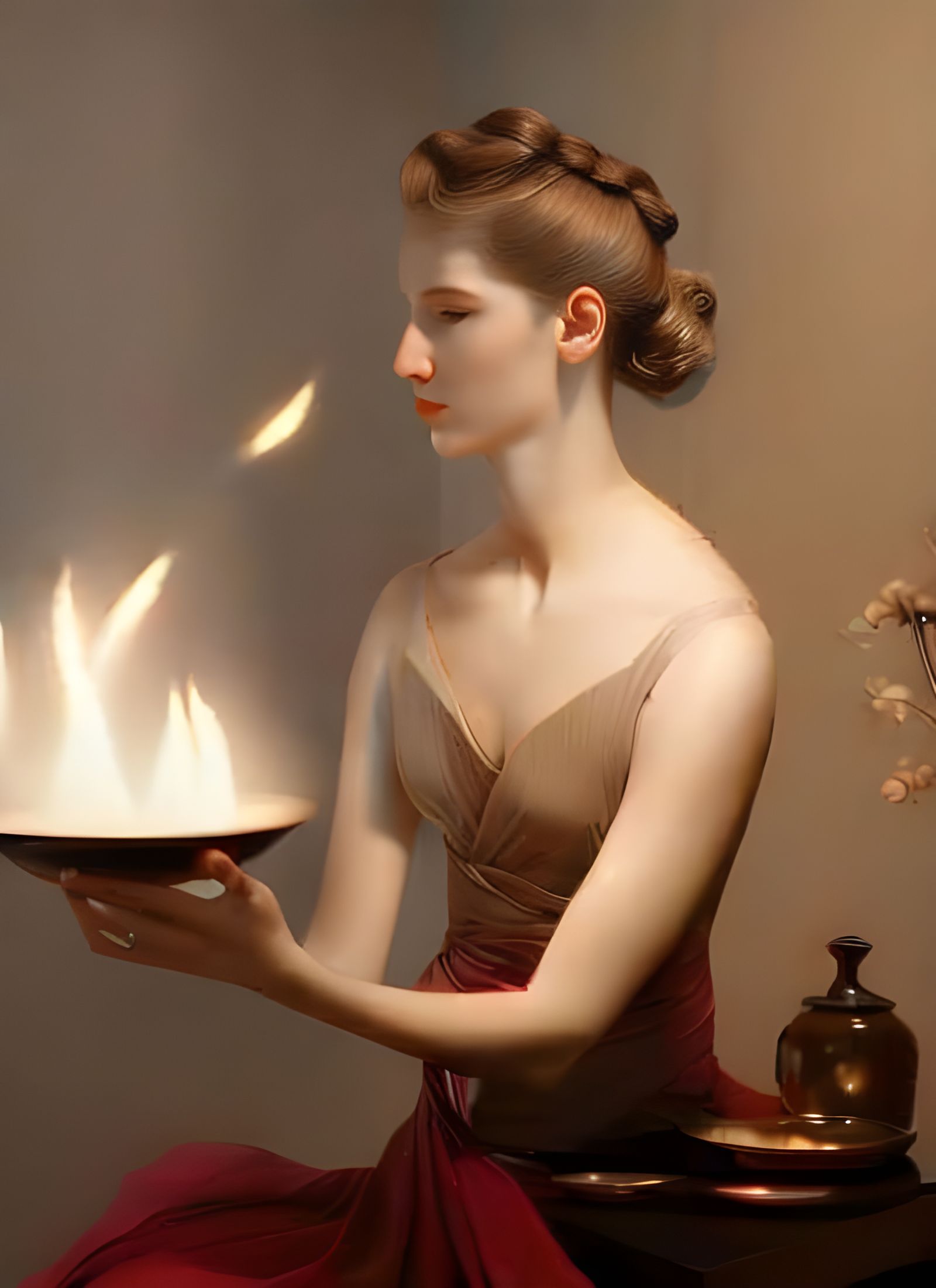 Beautiful Woman Having Tea: Photorealistic Cafe Portrait