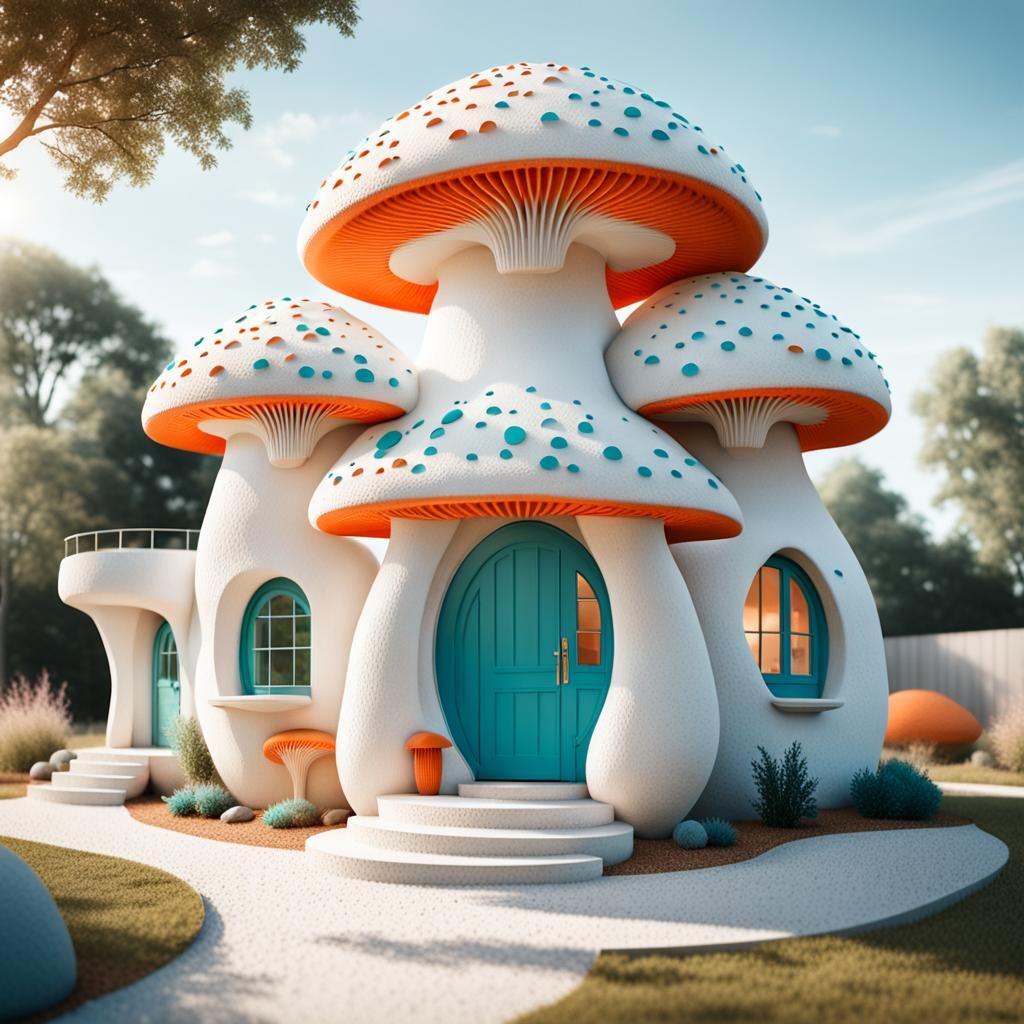 Hyperrealistic 3D Printed Concrete Mushroom House