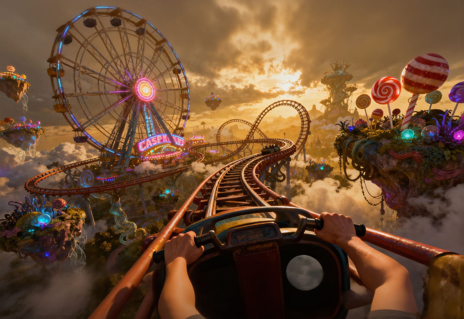 Surreal Carnival Rollercoaster Ride in Unreal Engine Style