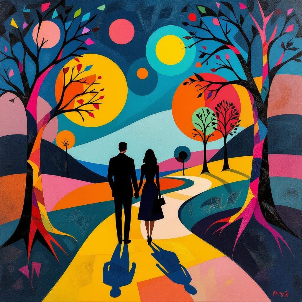 Abstract Expressionist Couple on Winding Path