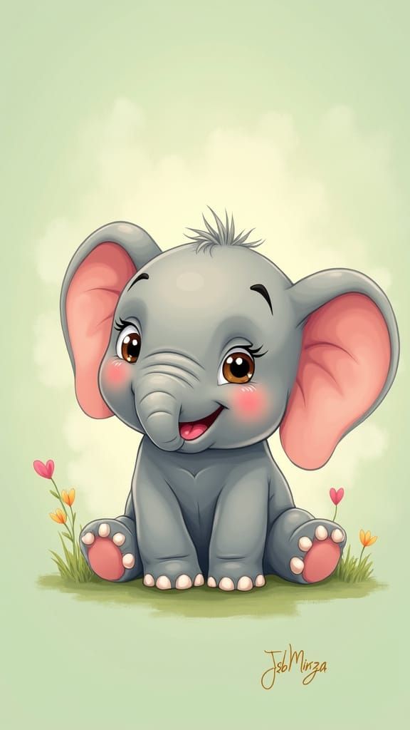 Elegant Baby Elephant in Soft Pastel Colors