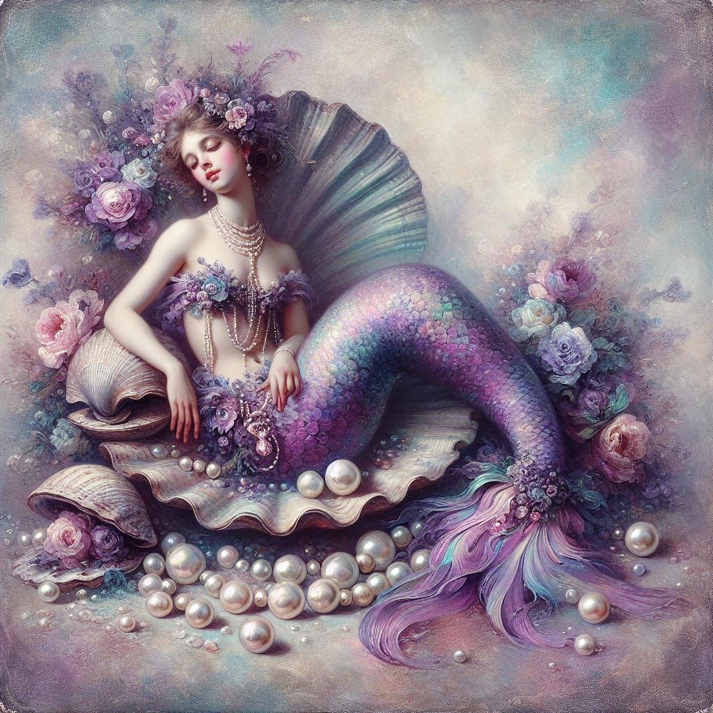 Ethereal Mermaid on Clamshell in Romantic Style