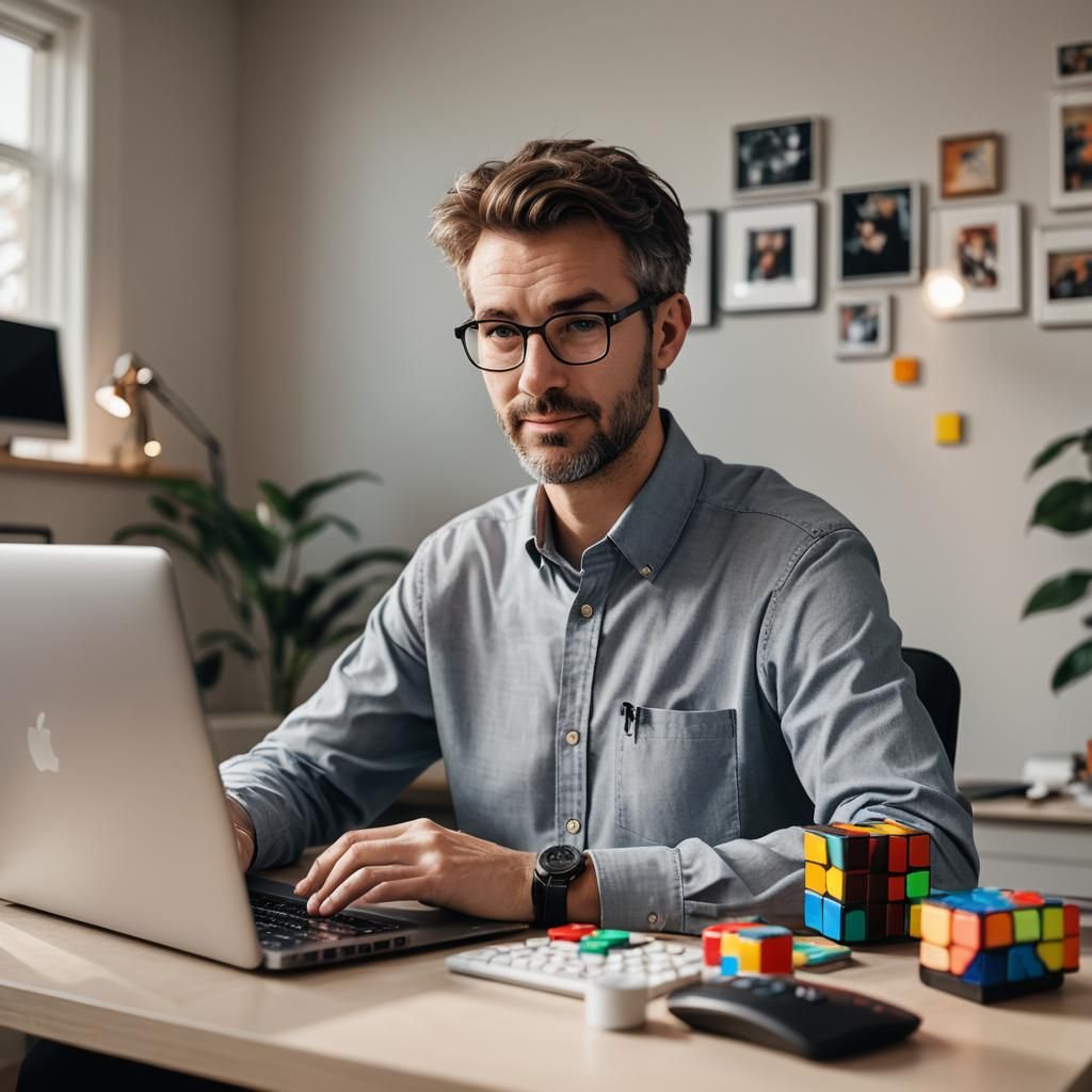Boomer Home Office with Rubik's Cube: Professional Photograp...