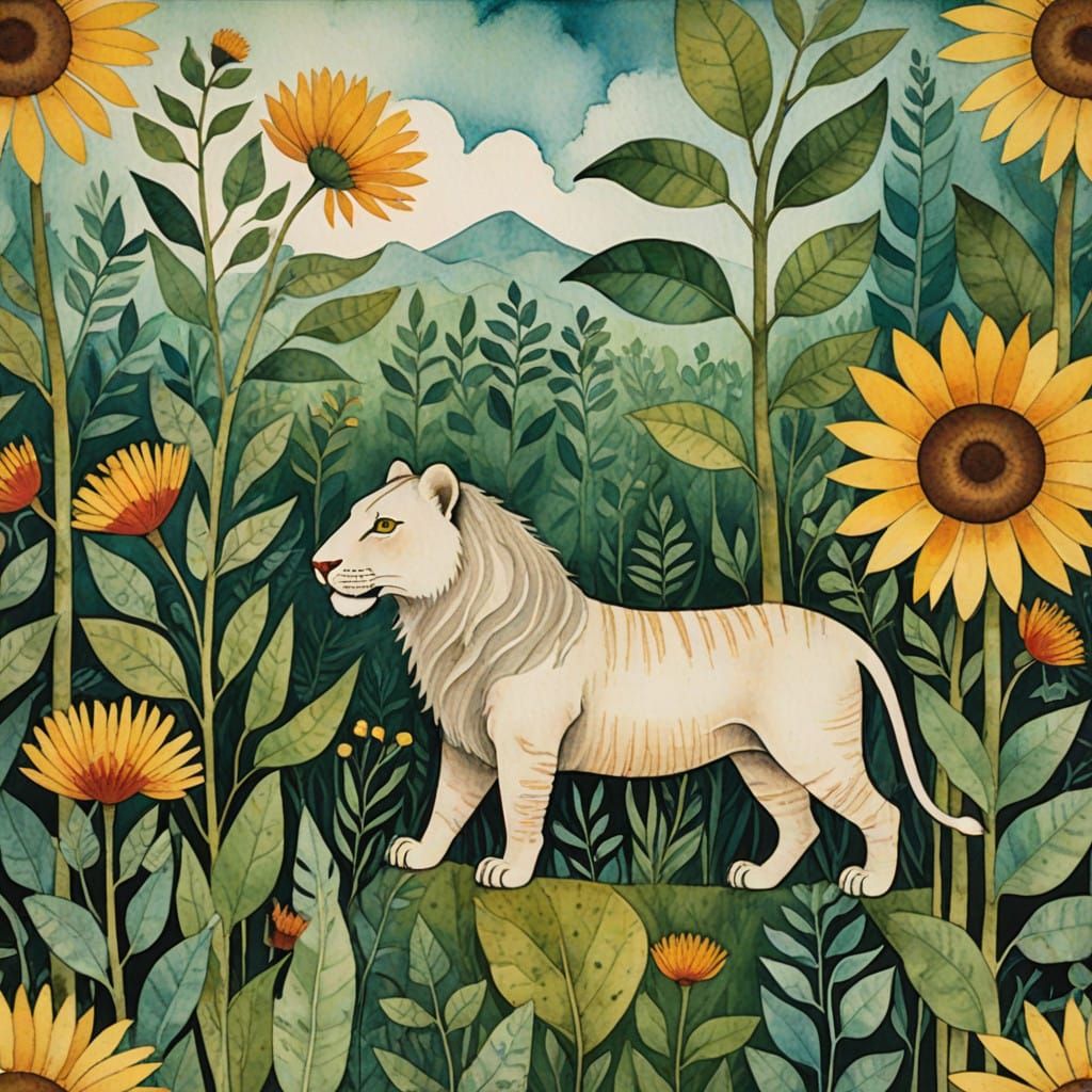 Colossal Ivory Tooth with Delicate Lion Tattoo Amidst Whimsi...