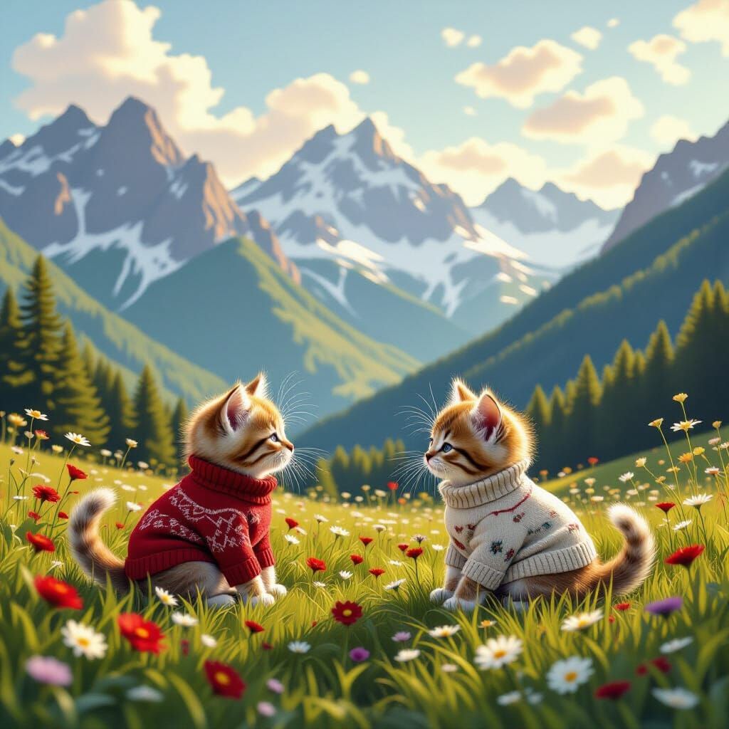 Kittens Play in the Alps: A Realistic Landscape