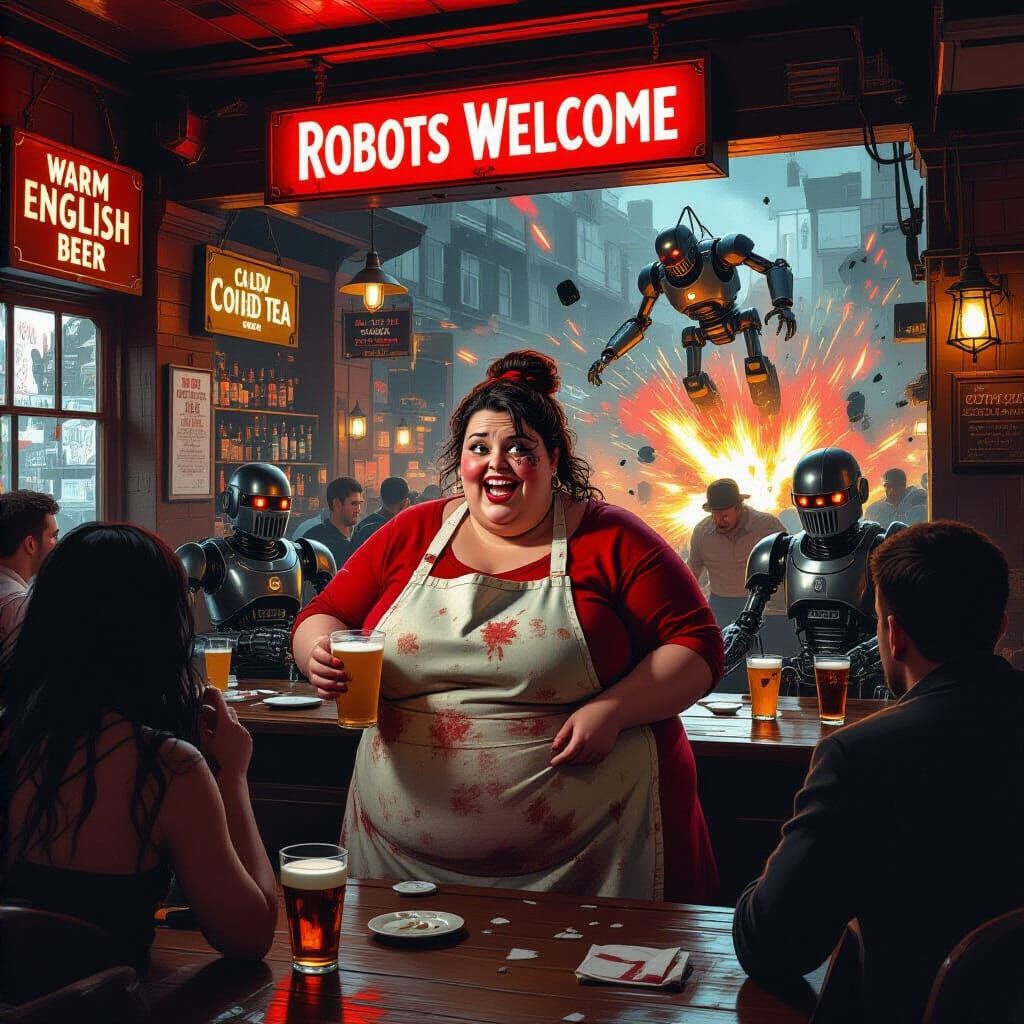 Robots Wreak Havoc in Gritty Pub Scene