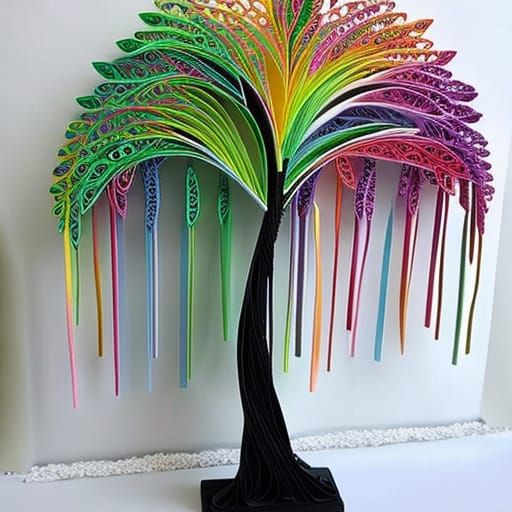 Rainbow Weeping Willow Trees in Quilling Art