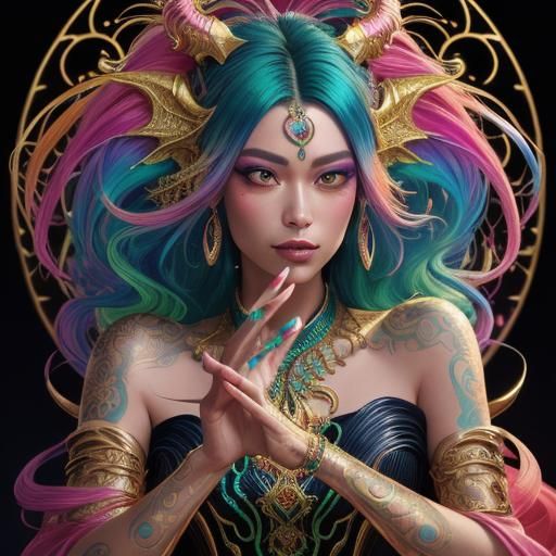 Rainbow Dragon Serpent Woman in Candy Art Style