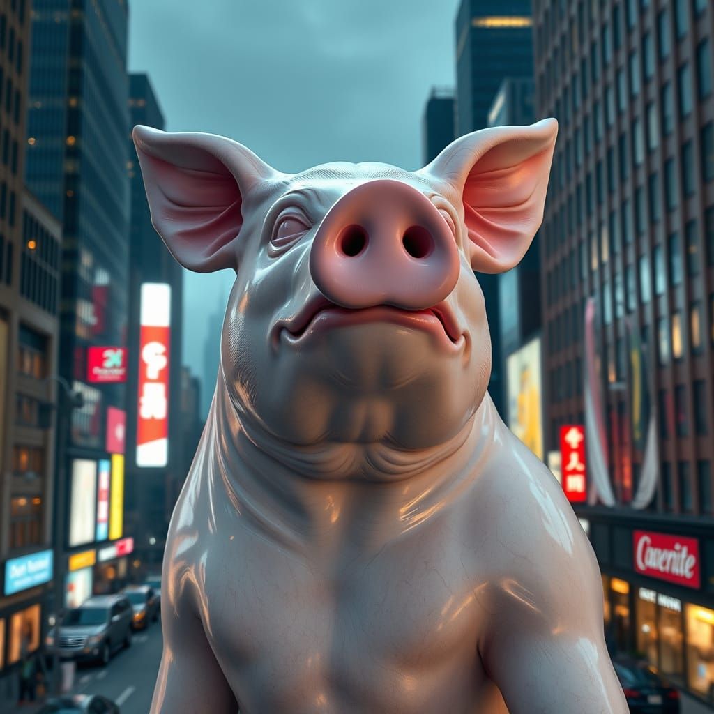Hyper-Realistic Pink Pig Statue in New York City
