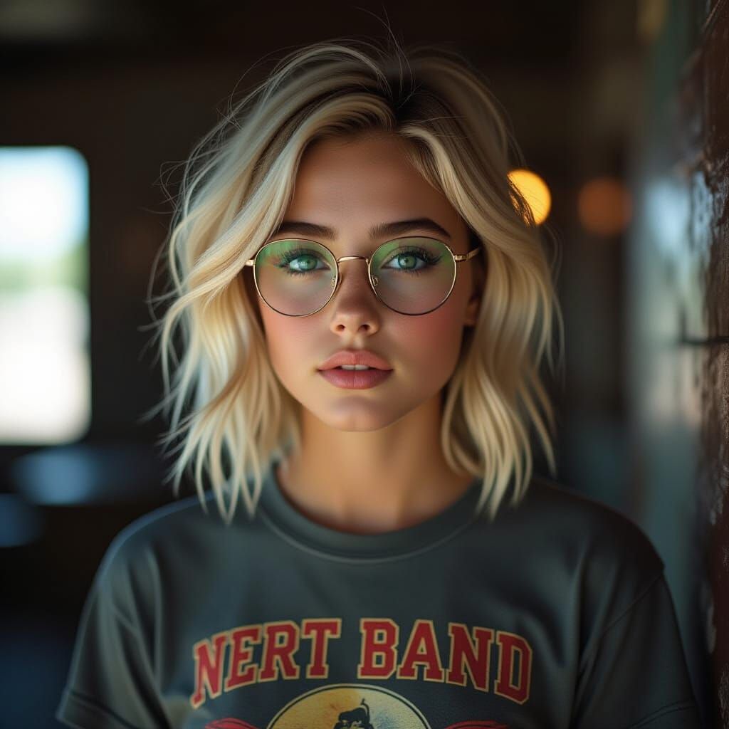 Blonde Teen Girl with Nerd Look in Cinematic Style