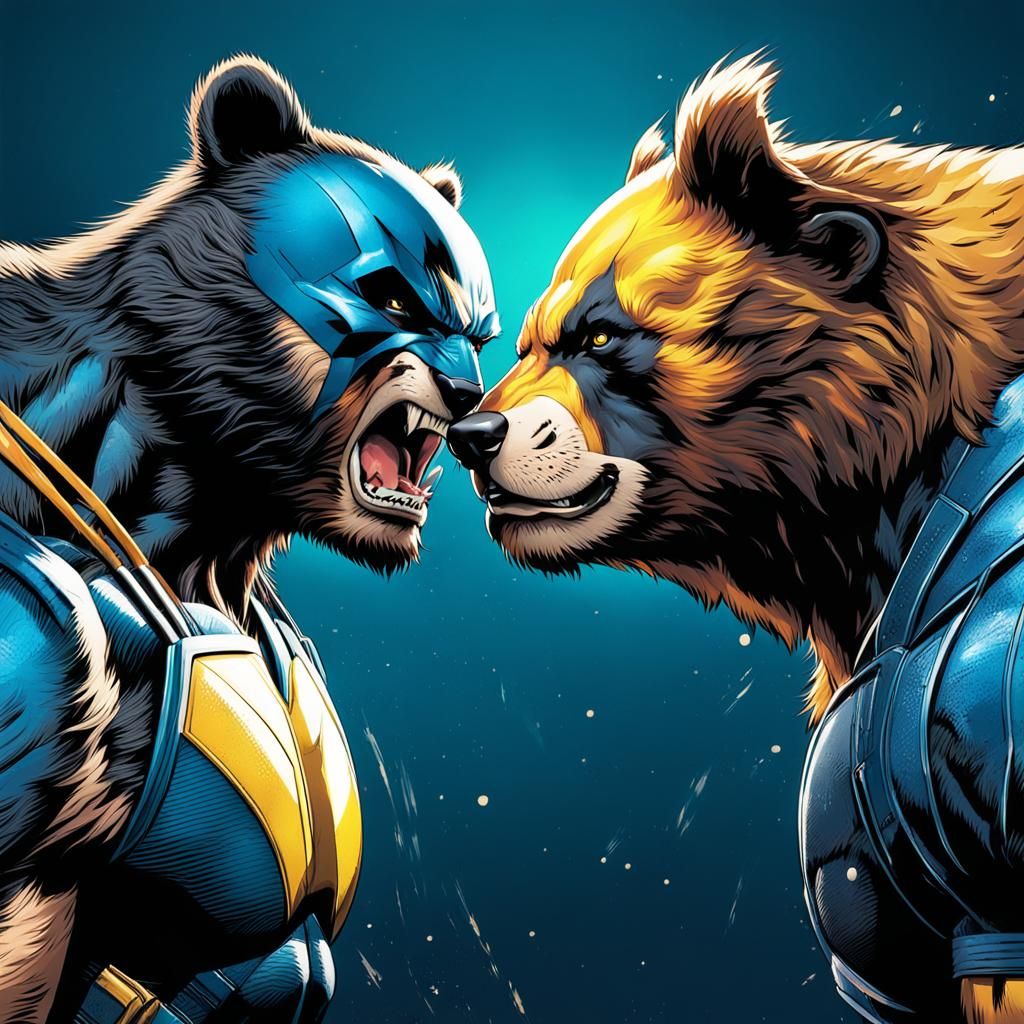 Hyperrealistic Bear and Wolverine as Superheroes