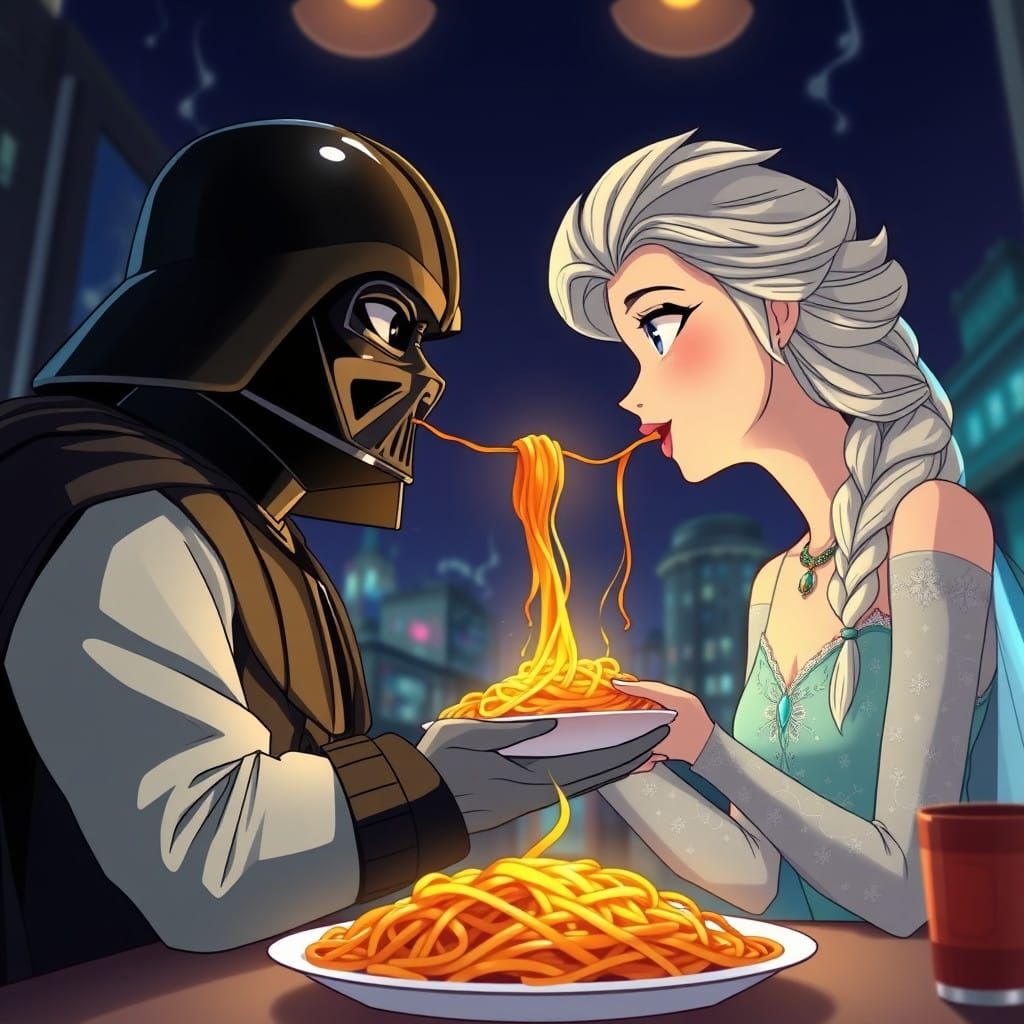 Cosmic Love: Darth Vader and Princess Elsa Share Spaghetti i...