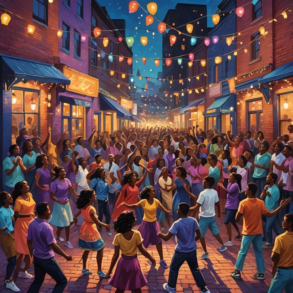 Vibrant Block Party Concept Art in Oil Painting Style