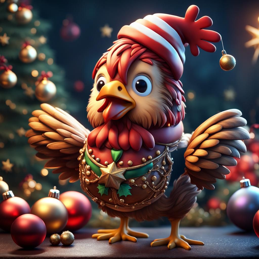 Cute Christmas Chicken Fantasy Concept Art