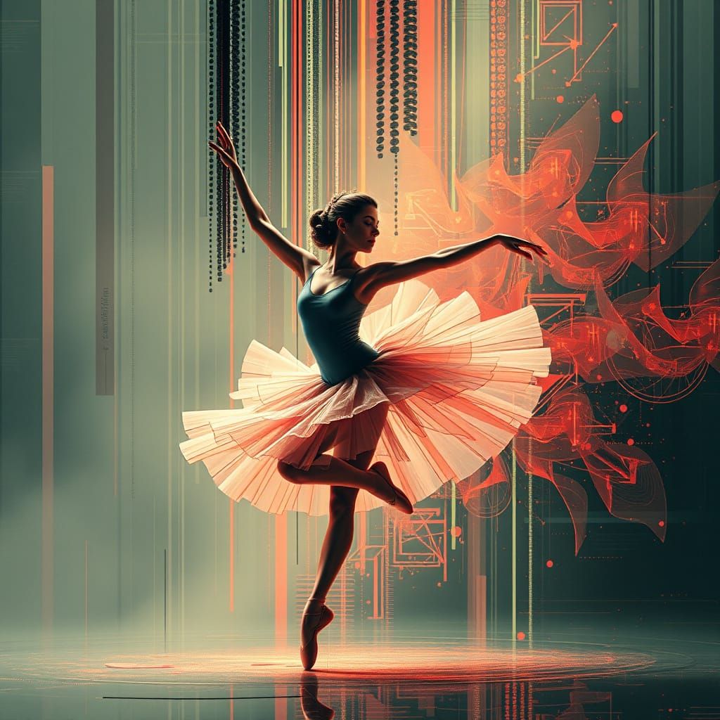 Abstract Ballerina in Glitchcore Style