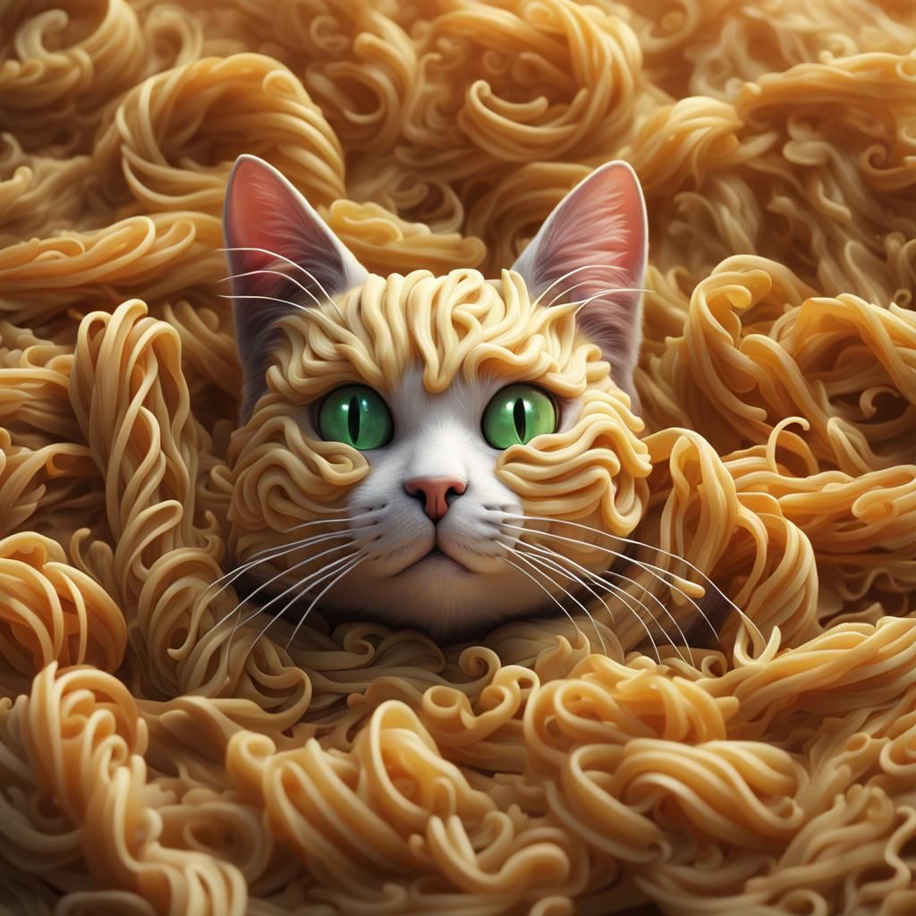 Pasta Cat: Detailed Matte Painting in Deep Color