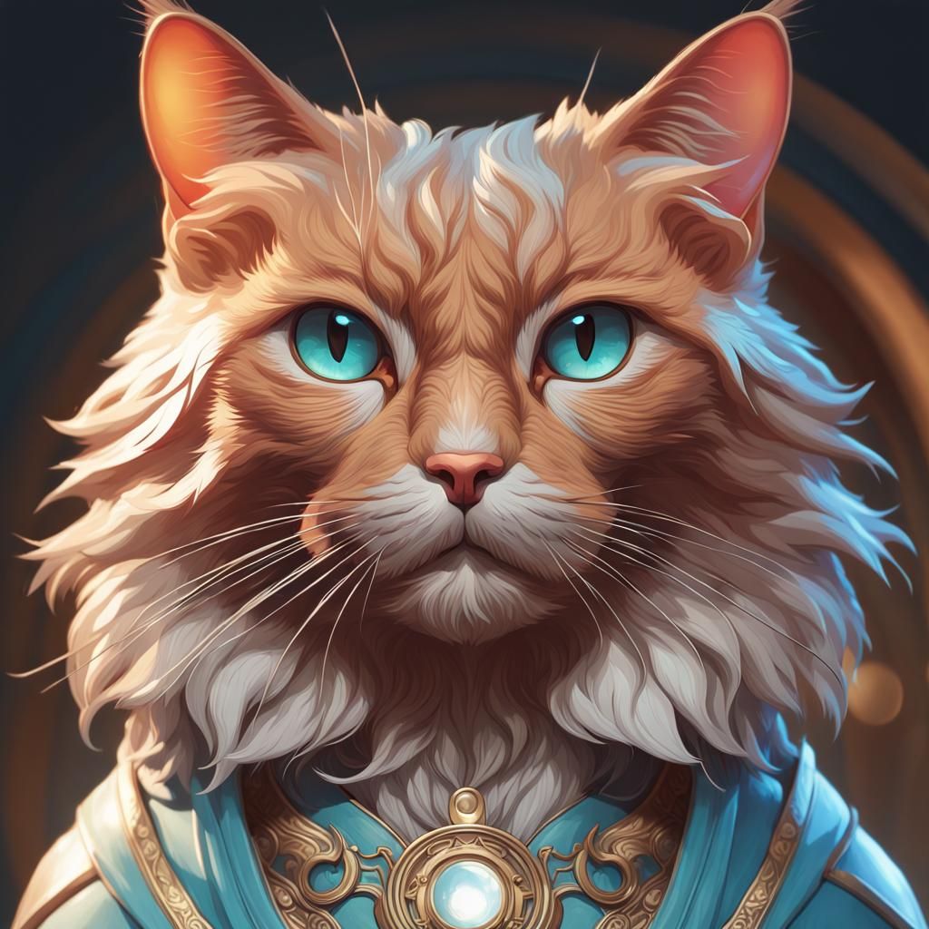 Flying Cat Portrait in Hyperdetailed Digital Art Style