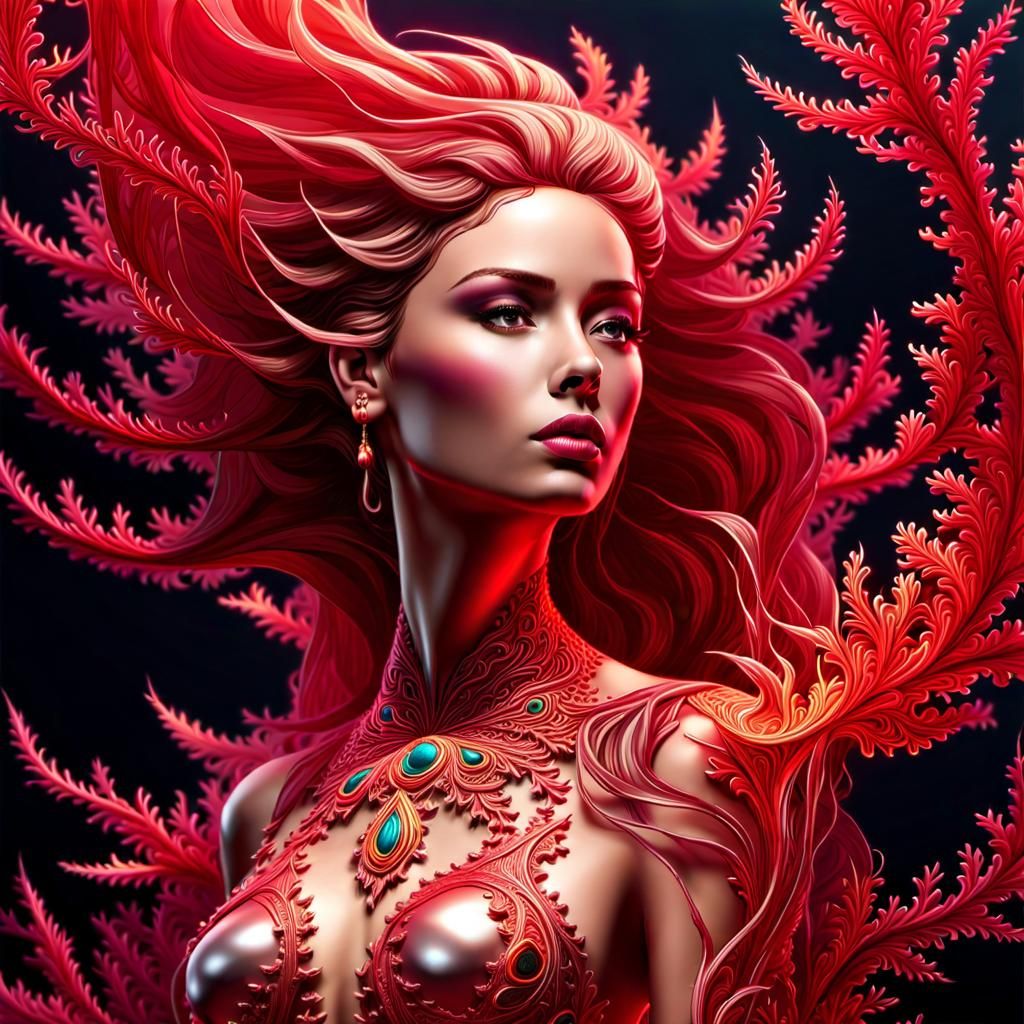 Fractal Woman Melts into Underwater Sun