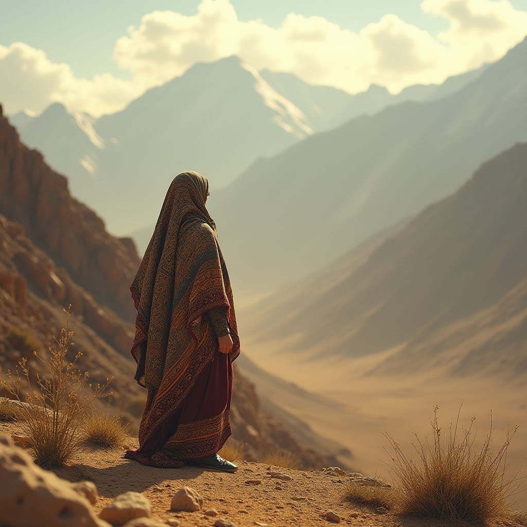 Veiled Afghan Woman in Golden Afghan Landscape