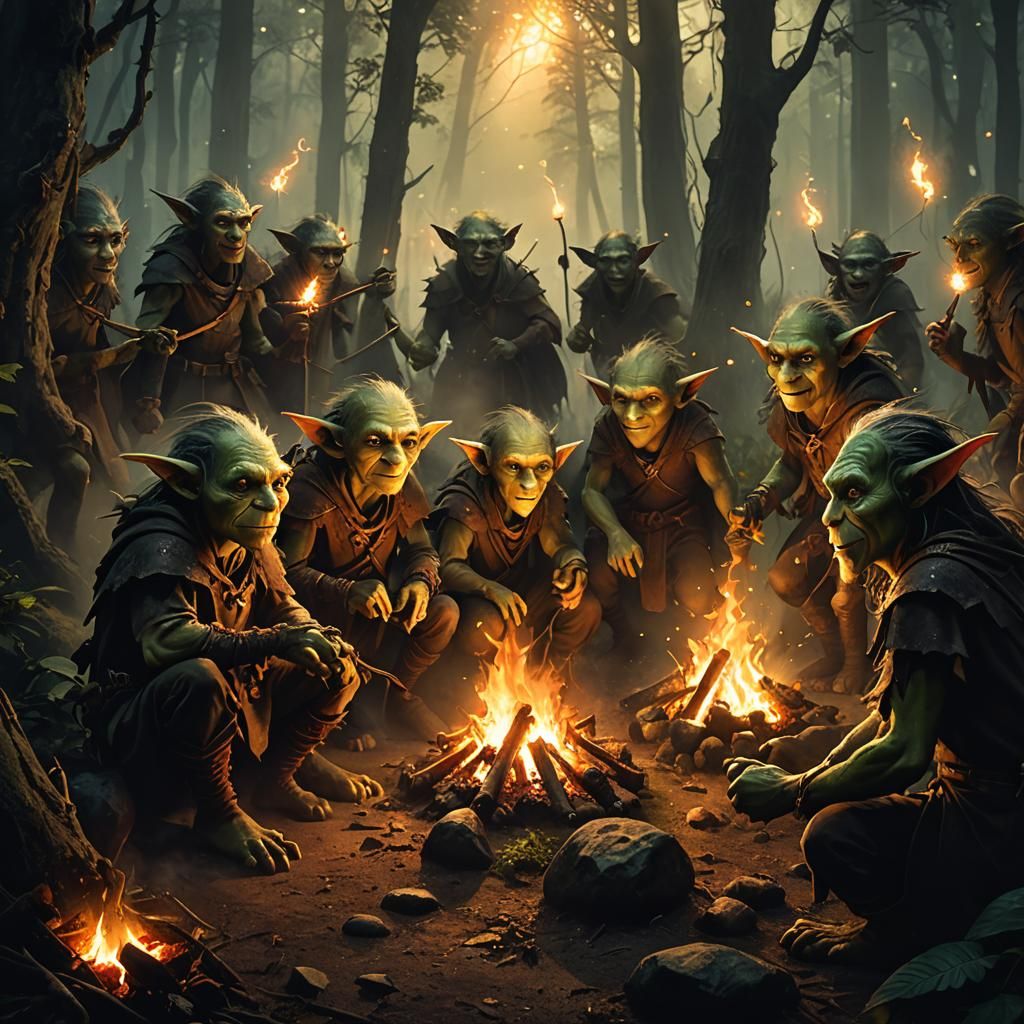 Goblin Tribe Gathering in Misty Forest