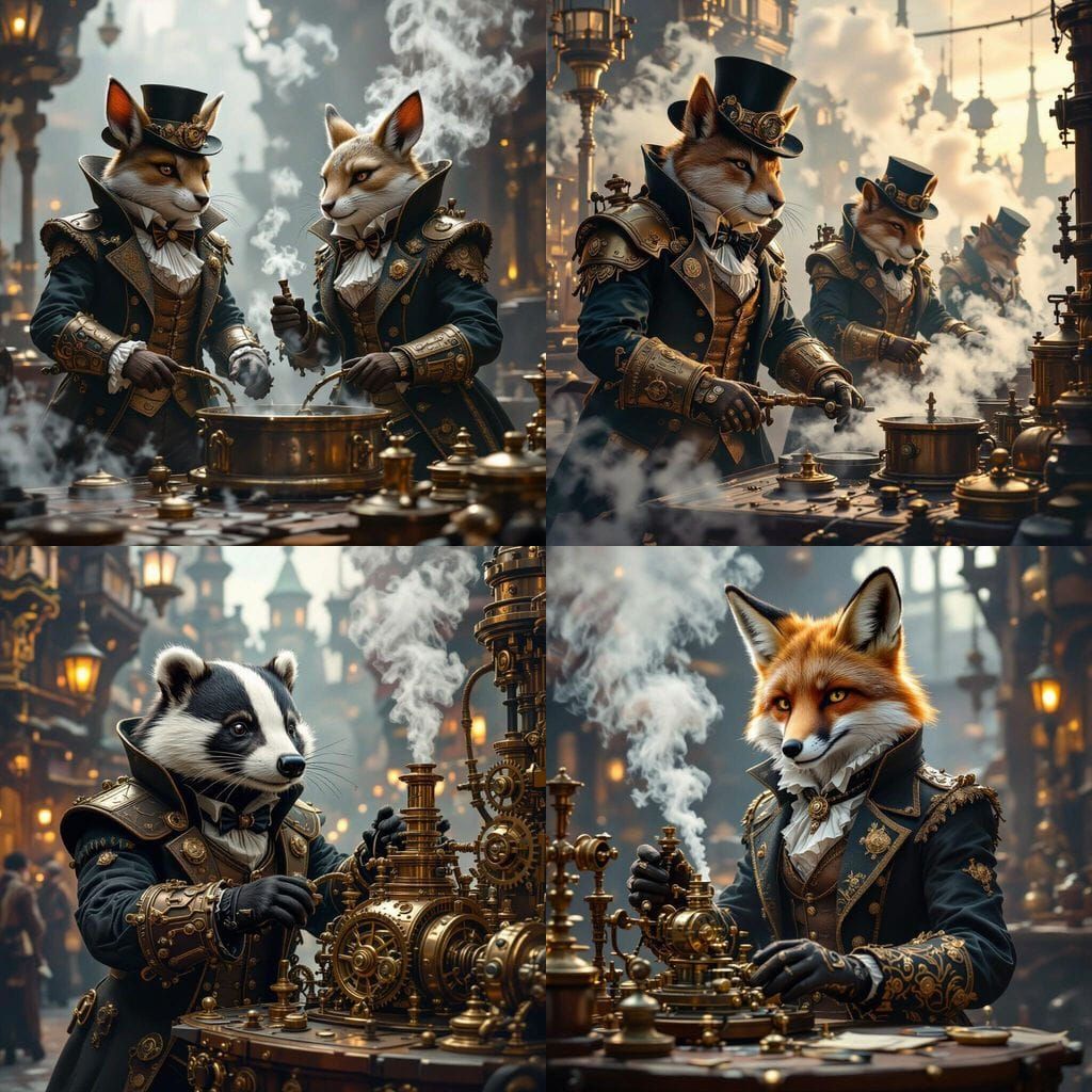 Victorian Animals in Steampunk Society Performing Strenuous ...