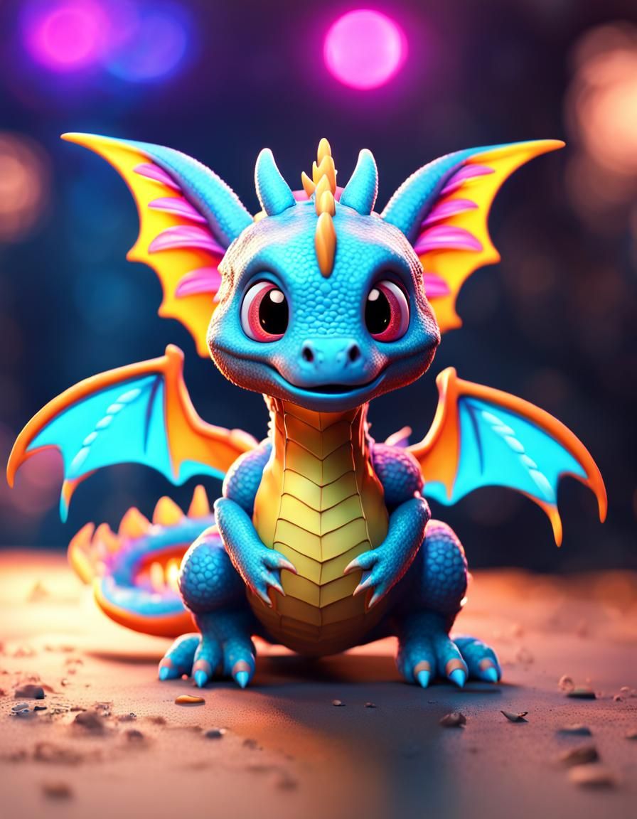 Hyperrealistic Baby Dragon with Neon Wings