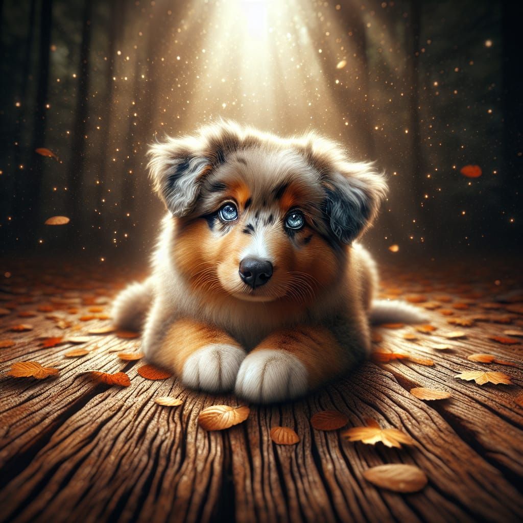 Endearing Australian Shepherd Pup Under a Night Sky