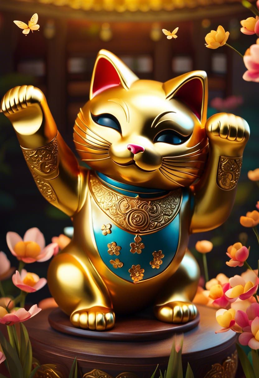 Golden Maneki Neko in Teahouse, Splash Art
