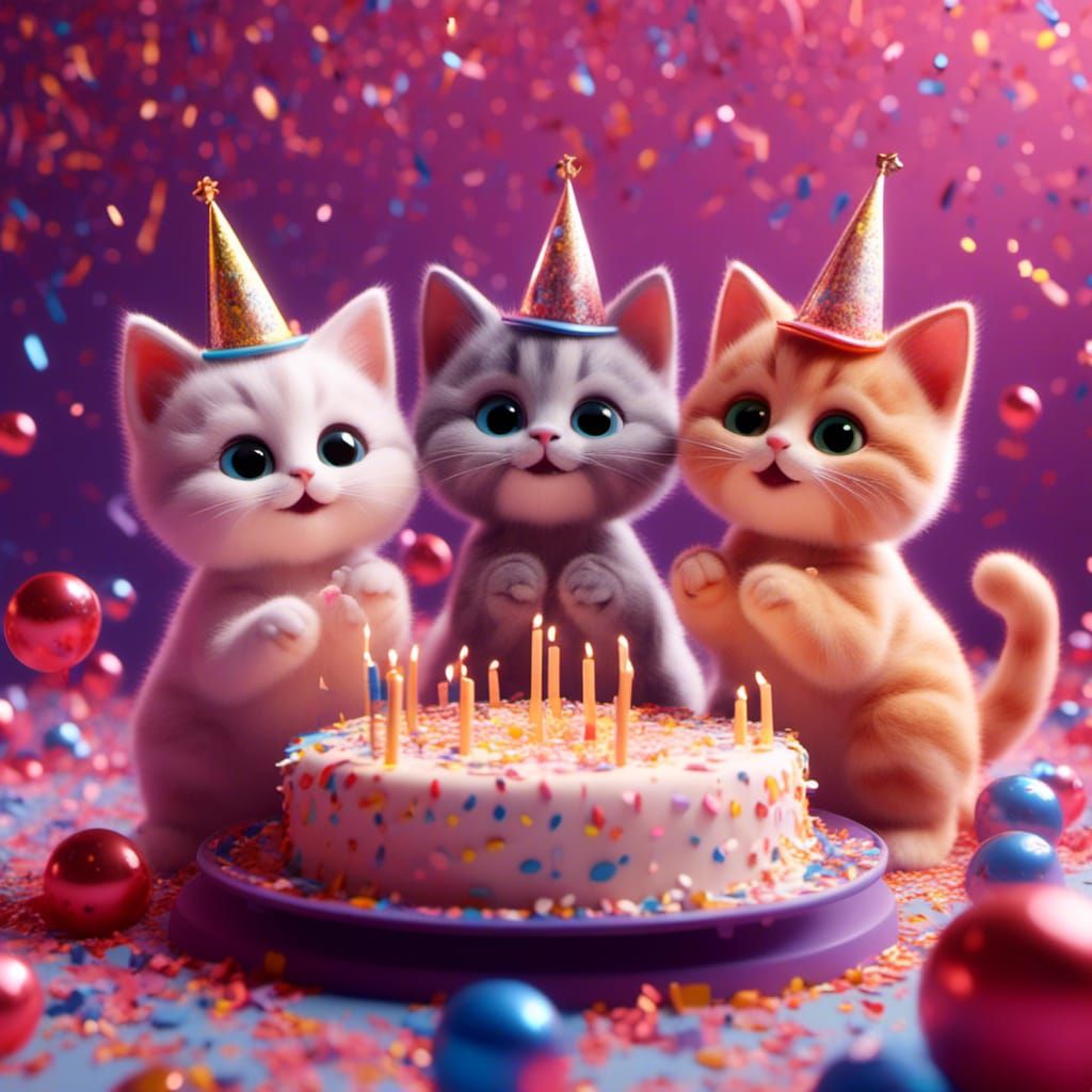 Adorable Kittens Celebrate New Year's in 3D Style