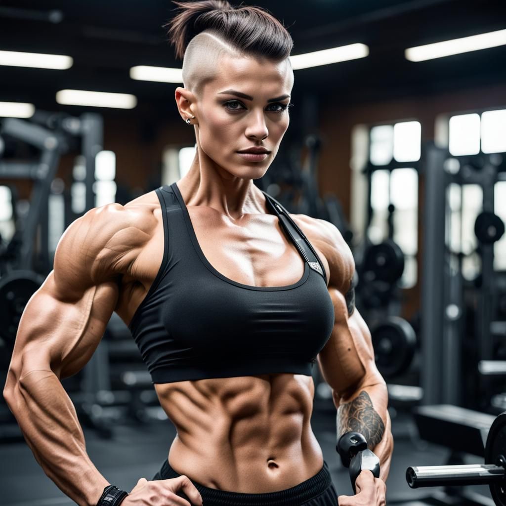 Muscular Woman with Undercut Hairstyle in Gym