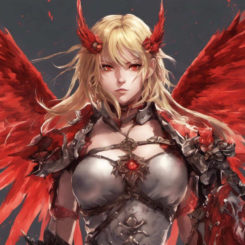 Anime Style Blonde Warrior with Demonic Wings