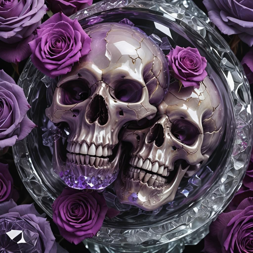 Skulls and Purple Roses in Hyper-Realistic Digital Art
