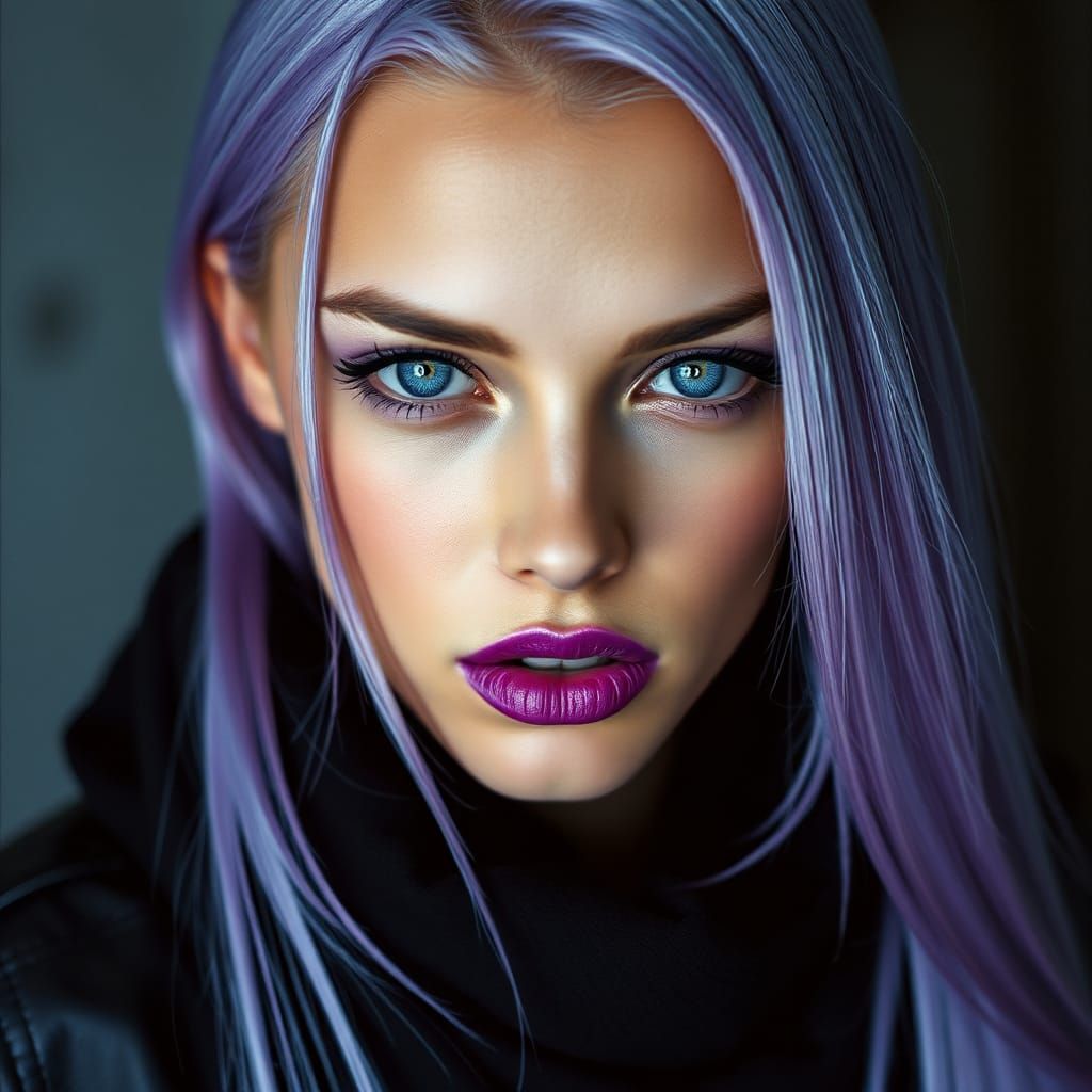 Beautiful Woman with Lavender Hair in Sci-Fi Style