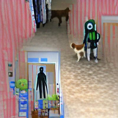 Nightmarish Figure in Doorway with Dog