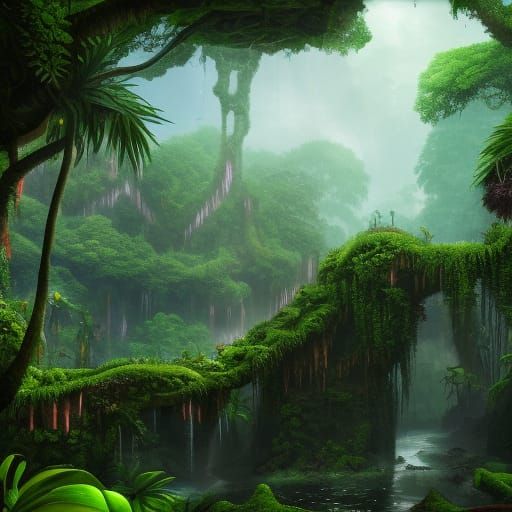 Lush Jungle Temple Concept Art in Deep Color
