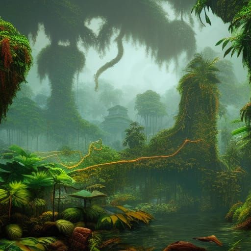 Fantastical Jungle Temple in Vibrant Colors