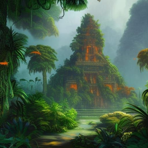Lush Jungle Temple Matte Painting