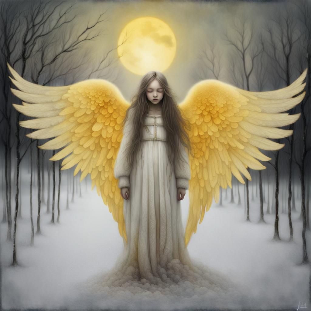Surreal Dreamscape Portrait with Angel Wings