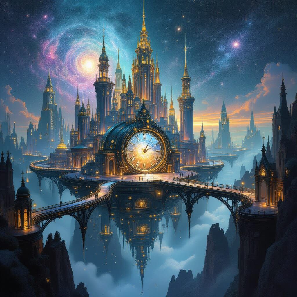 Celestial Clockwork City of Stardust and Cosmic Webs