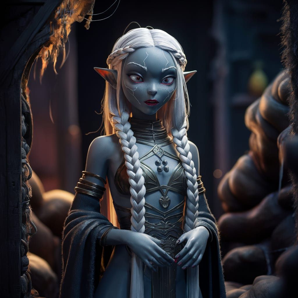 Drow Priestess of Lolth: 3D Anime-Inspired Art