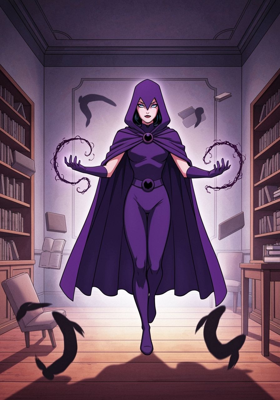 Raven's Dark Energy in Titans Tower, 1980s Animation Style