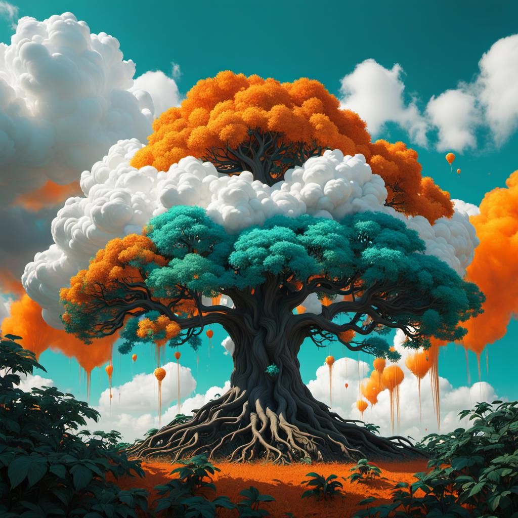 White Figure Descending From Clouds, Banksy Style