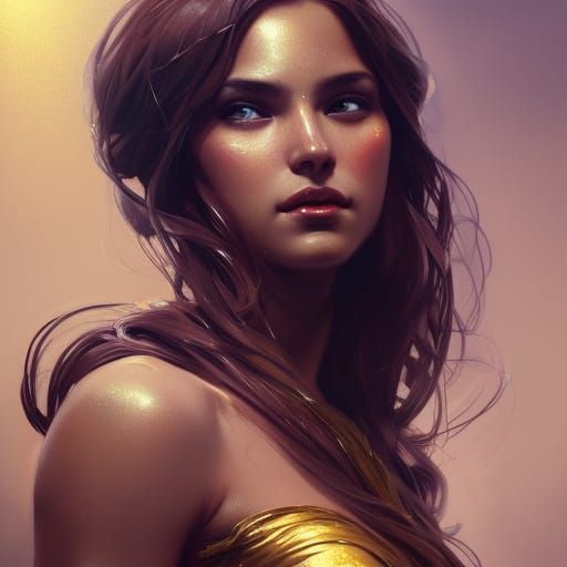 Golden Goddess Portrait in Art Nouveau Style