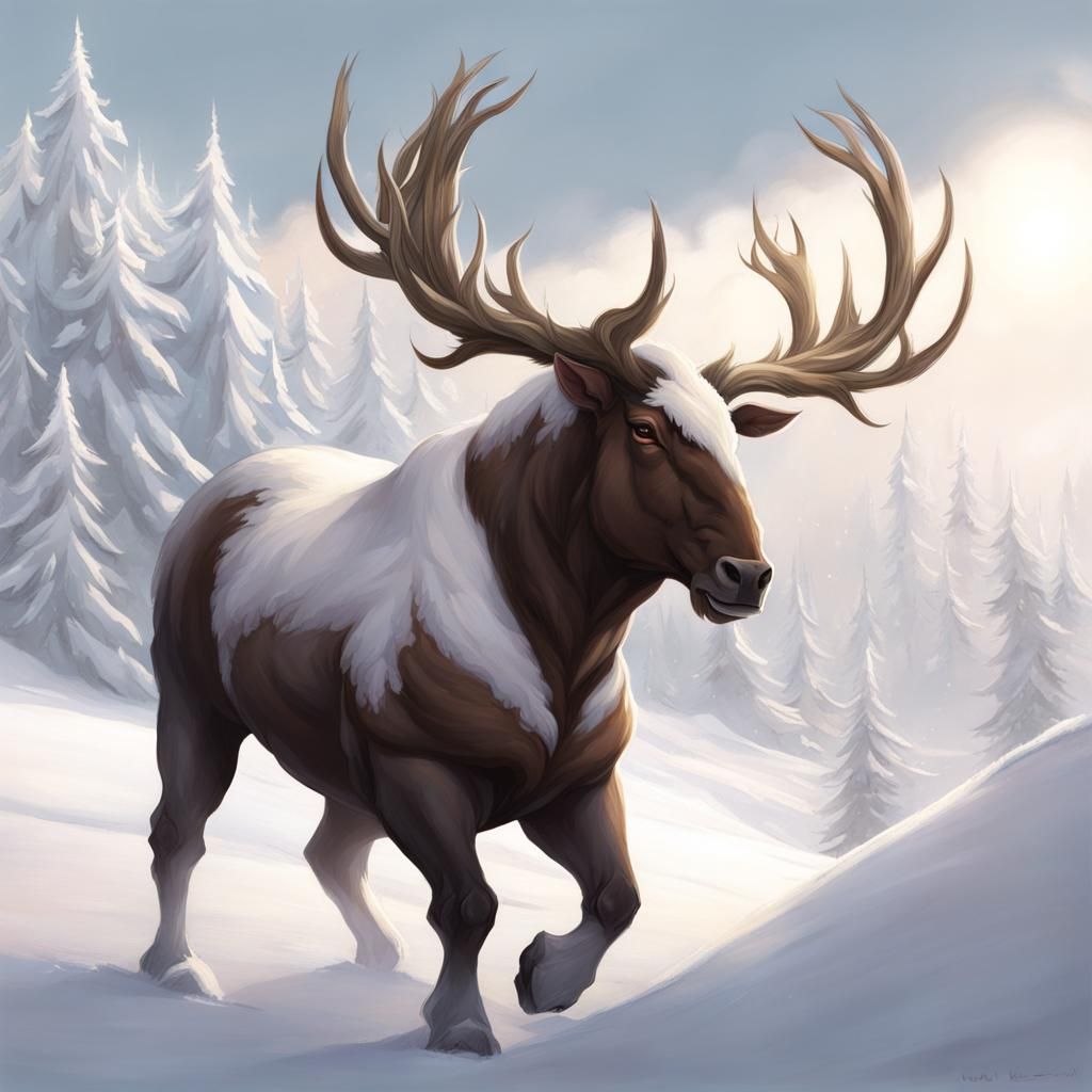 Ethereal Moose Cervitaur in Winter Landscape