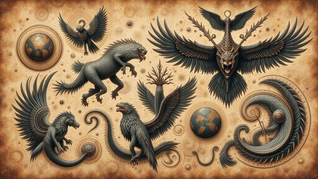 Astrology Flash Tattoo Designs on Aged Sheets