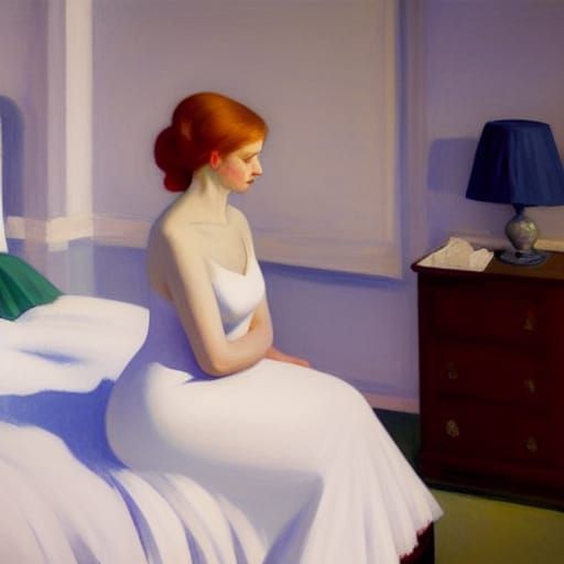 Bride on Wedding Night in Edward Hopper Style
