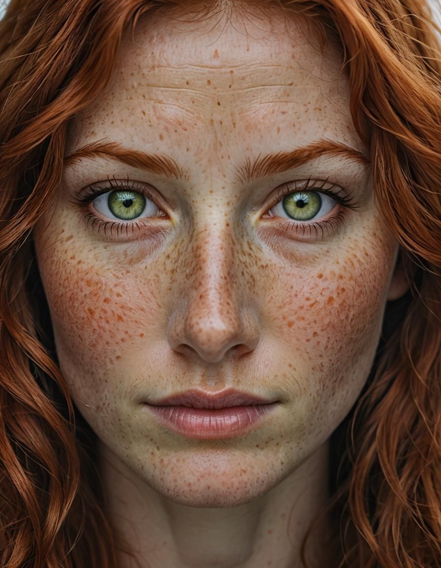 Striking Portrait of a Redhead with Green Eyes
