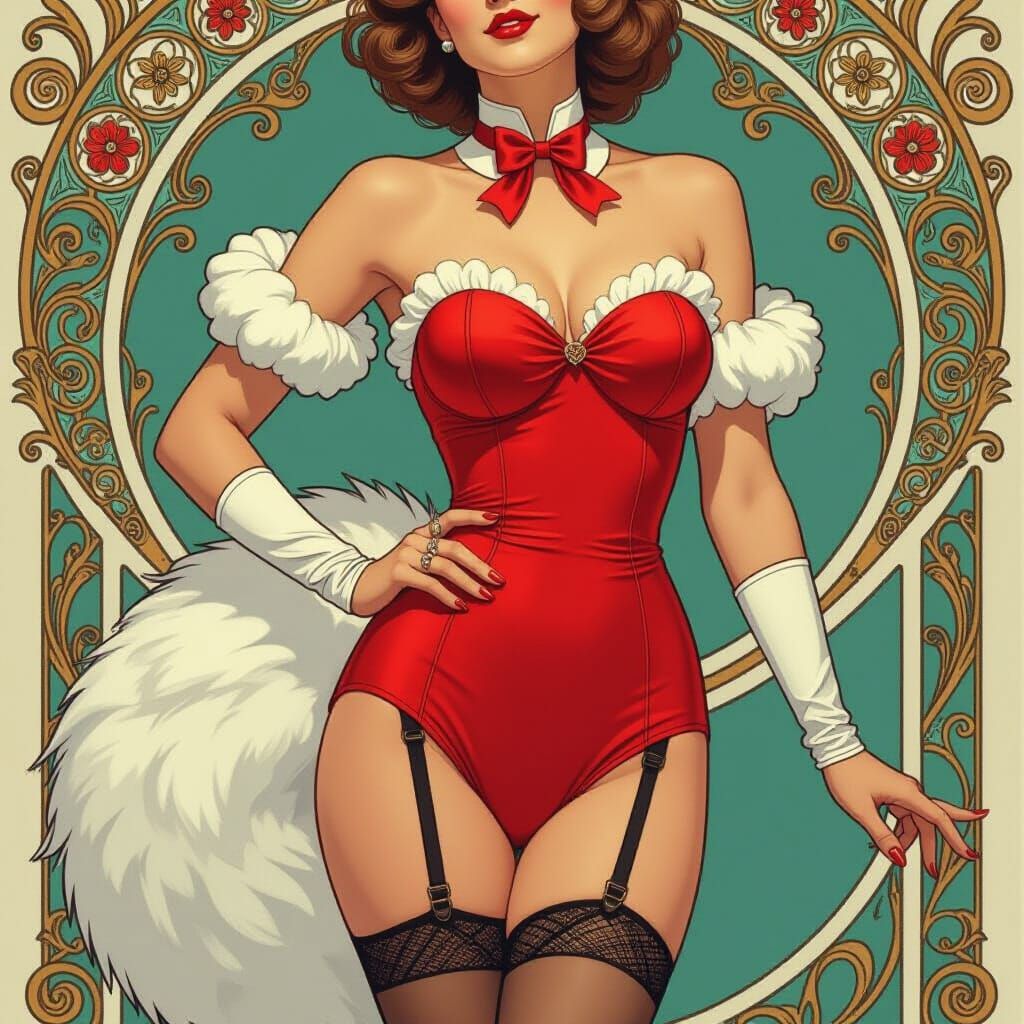 Crimson Bunny Girl in Art Nouveau Style