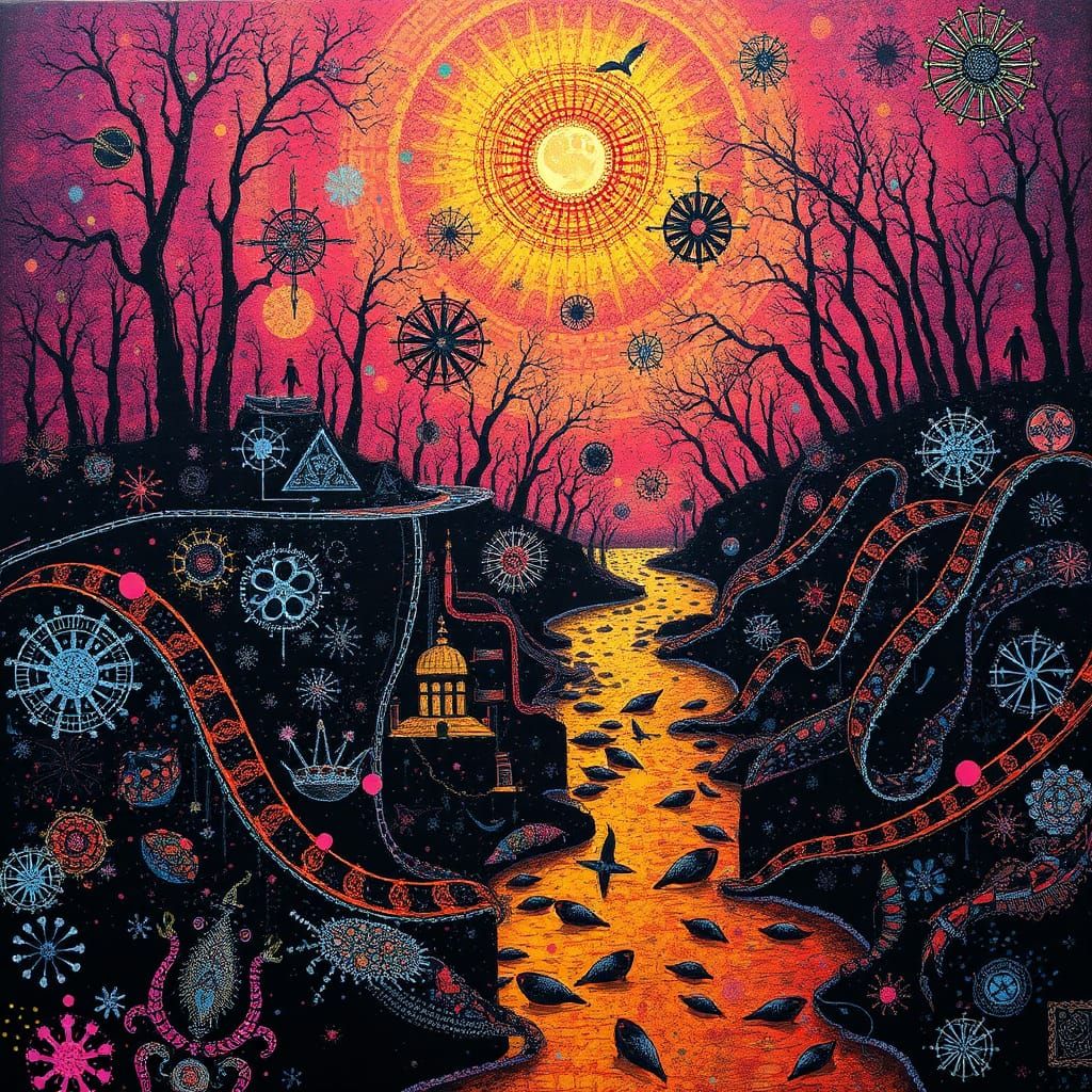 Psychedelic River: Modern Ink Painting in Ernst Style