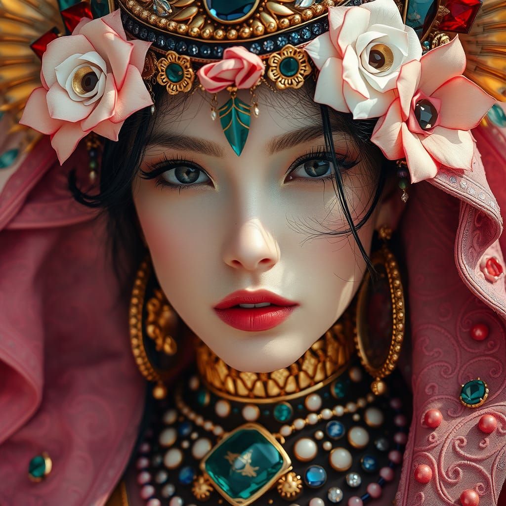 Hyperrealistic Portrait of Woman in Colorful Clothing